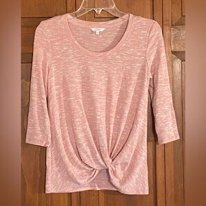 CANDIE’S 3/4 SLEEVE PINK/CORAL SWEATER~SMALL~TWIST FRONT